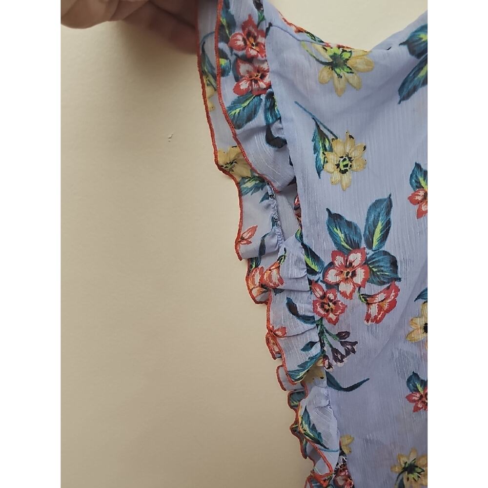 Jessica Simpson Pale Blue Floral Tie-Front Sheer Tunic Or Cover Up SZ S - Picture 4 of 7